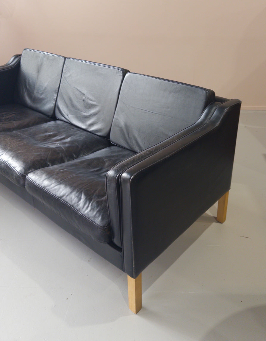 Three-Seater Danish Sofa in Black Leather