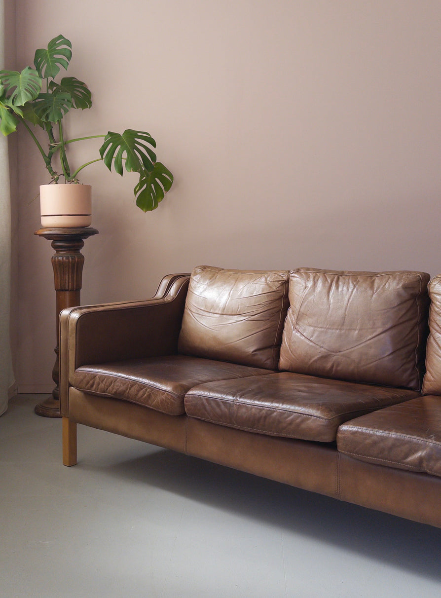 Danish Three Seater Sofa in Caramel Leather
