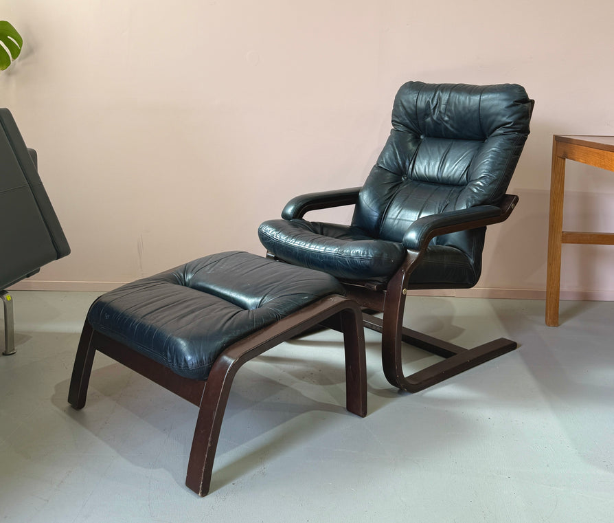 Joe Rufenacht Cantilever Bentwood Lounge Chair & Footstool