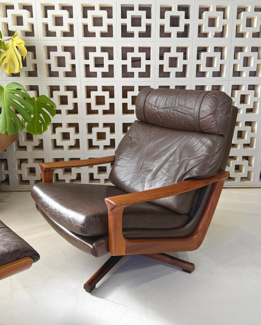 Tessa T21 Swivel Lounge Chair & Footstool in Brown Leather