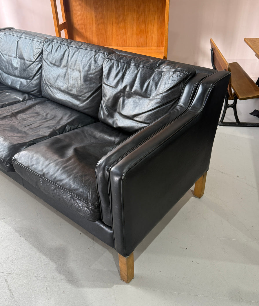 Three-Seater Danish Sofa in Black Leather