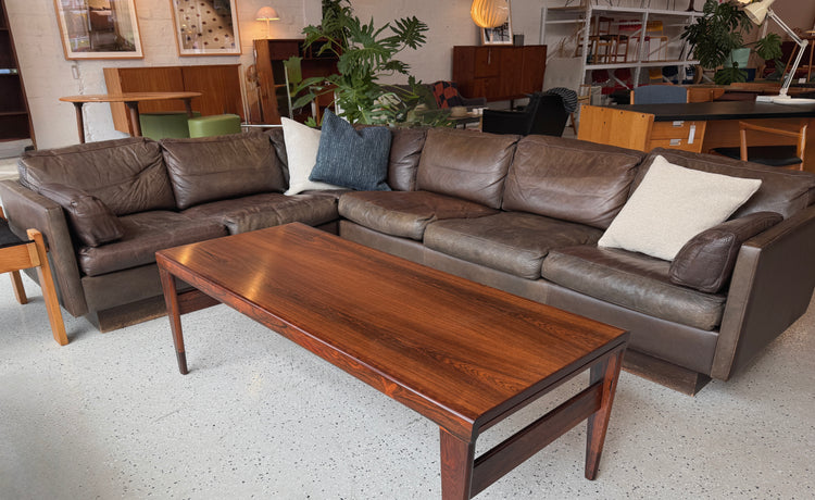 1970s Danish Corner Sofa in Brown Leather