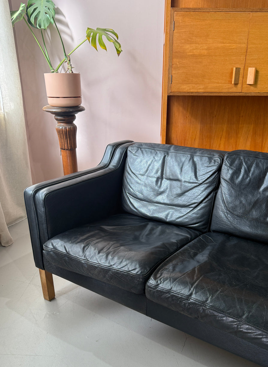 Three-Seater Danish Sofa in Black Leather