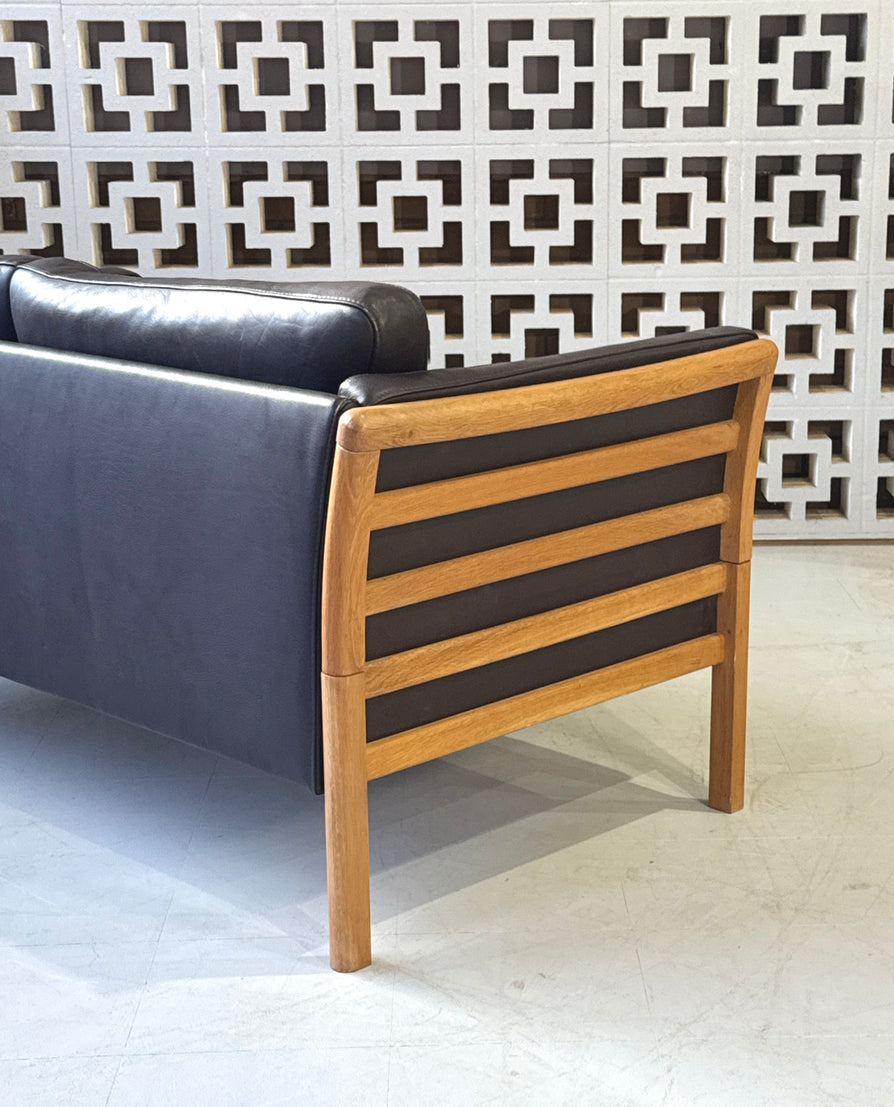 Danish Convertible Two Seater Sofa in Leather & Oak