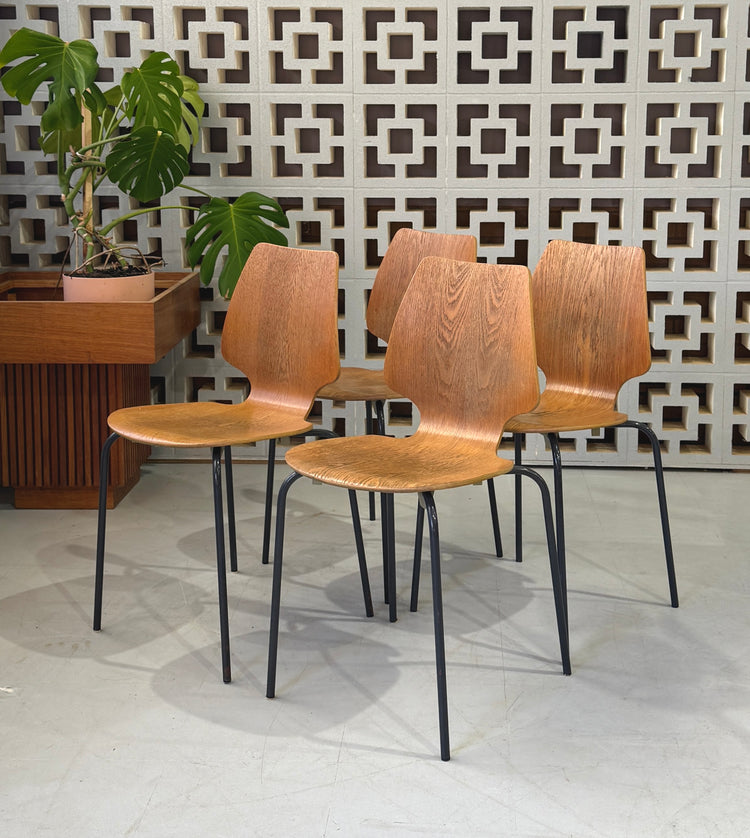 Set of four Danish “School” chairs in oak