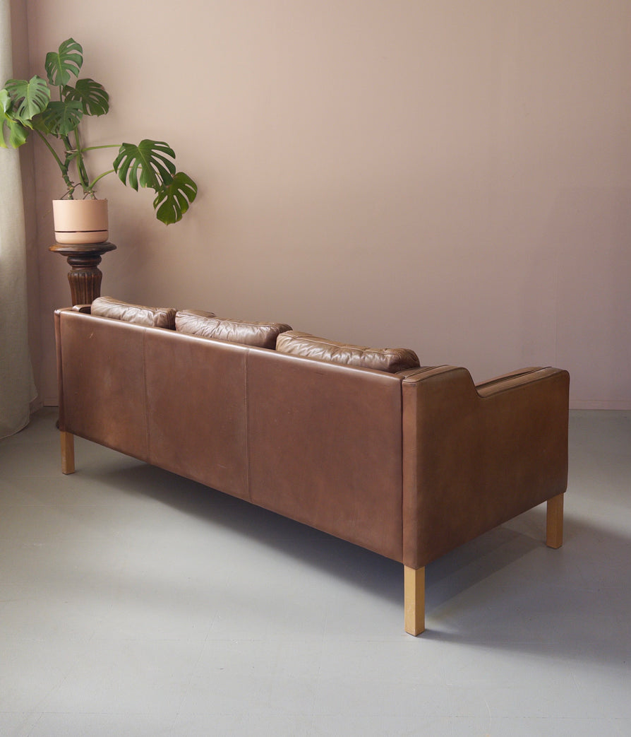 Danish Three Seater Sofa in Caramel Leather