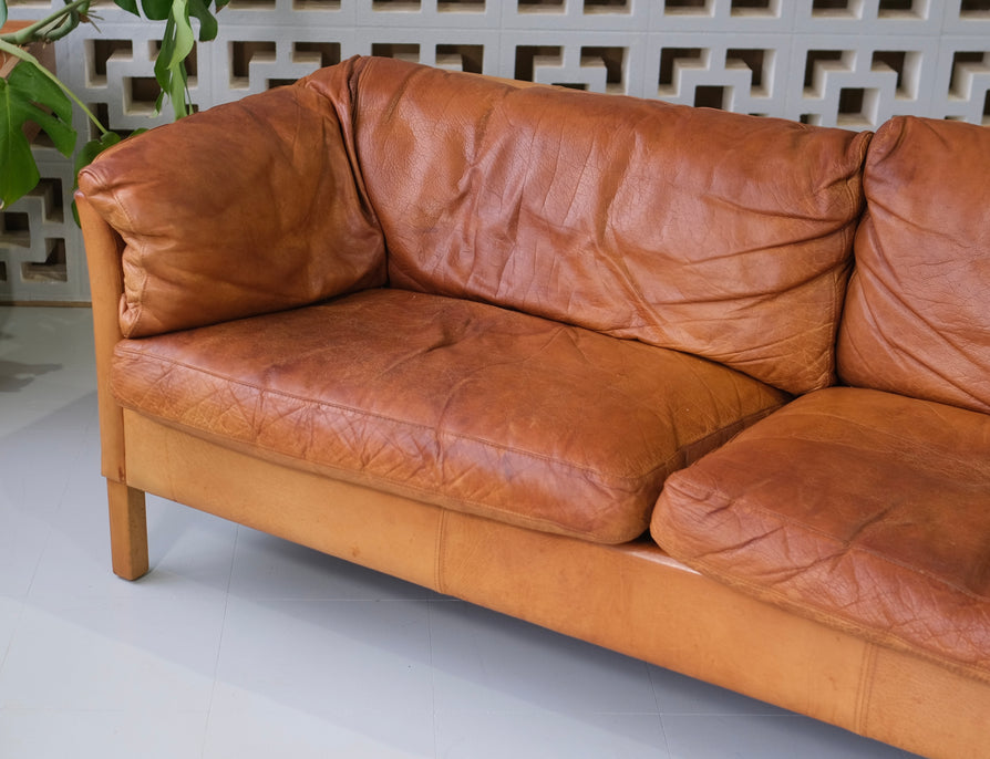 Danish 2.5 Seater Sofa in Tan Leather