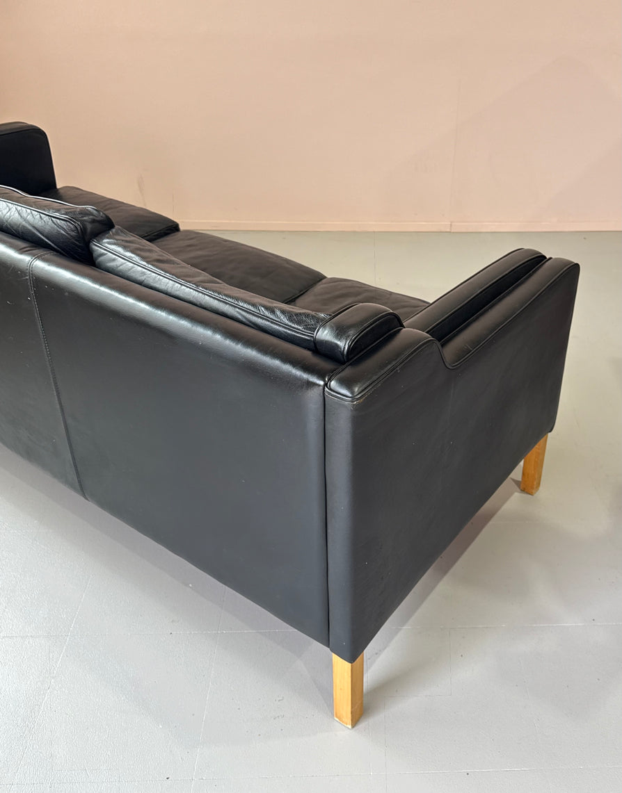 Three-Seater Sofa in Black Leather by Stouby
