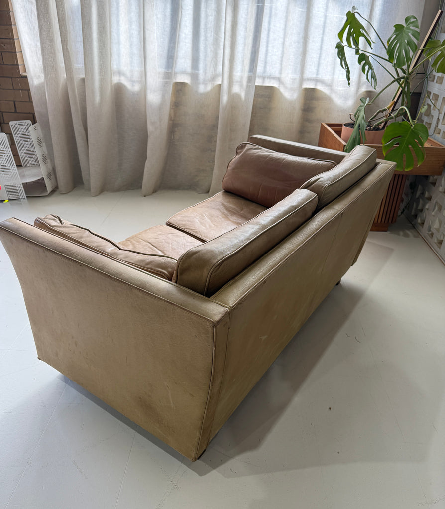 Danish Two Seater Sofa in a Mushroom Tone Leather