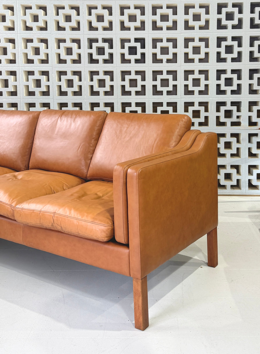 Danish Three Seater Sofa in Caramel Leather