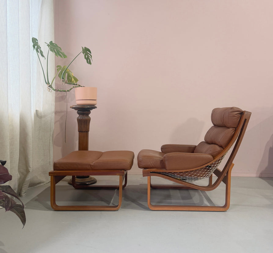 Tessa T4 Lounge Chair & Footstool in Tan Leather