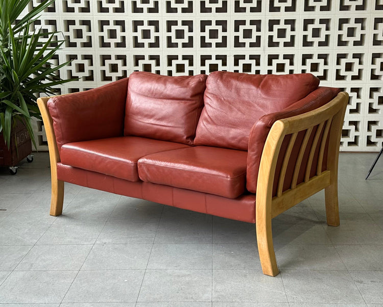 Danish Two Seater Sofa in a Red Leather