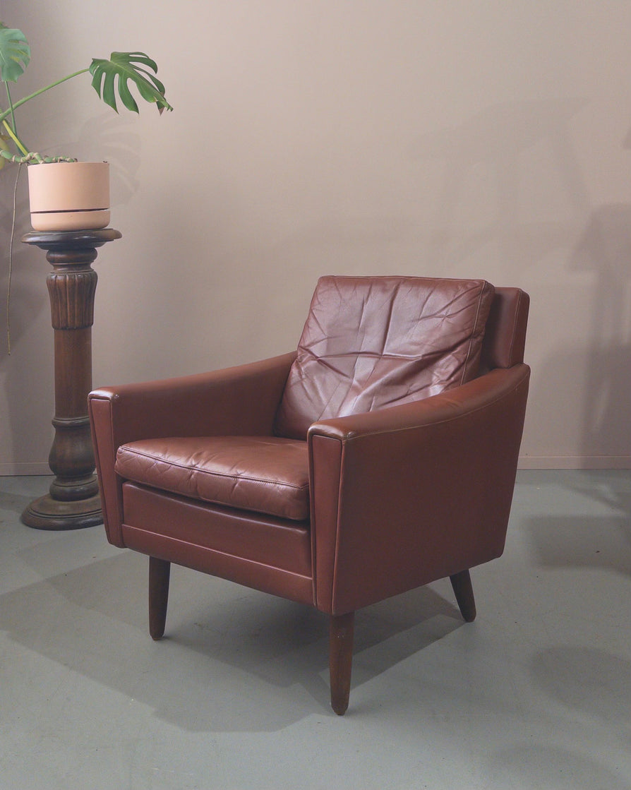 Danish Lounge Chair in Rich Tan Leather