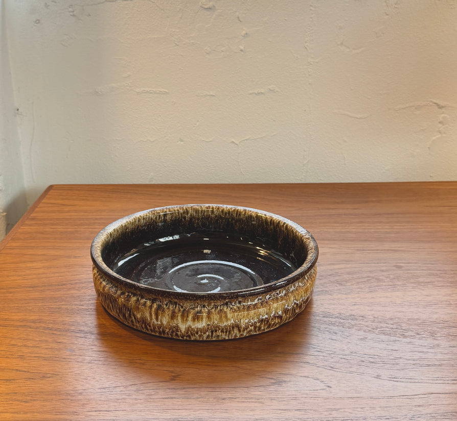 1970s Danish Ceramic Bowl in Gold & Deep Brown