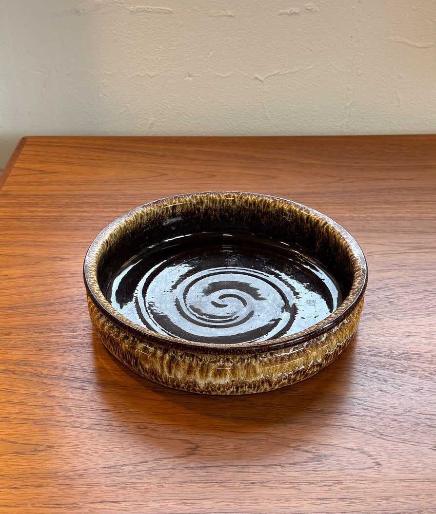 1970s Danish Ceramic Bowl in Gold & Deep Brown