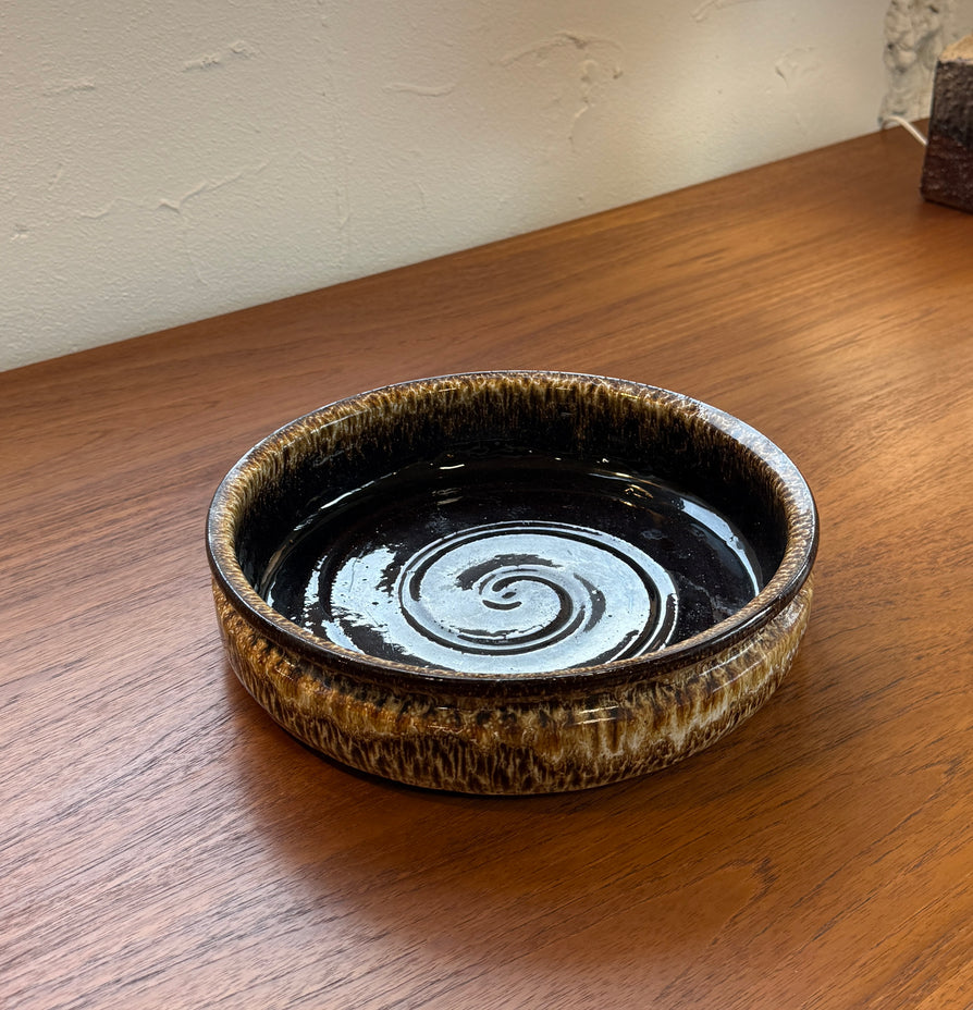 1970s Danish Ceramic Bowl in Gold & Deep Brown