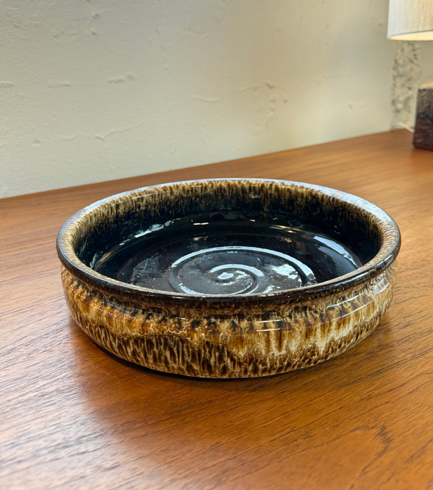 1970s Danish Ceramic Bowl in Gold & Deep Brown