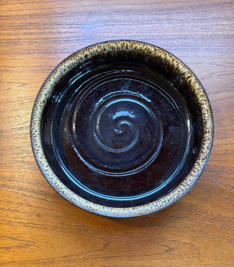 1970s Danish Ceramic Bowl in Gold & Deep Brown