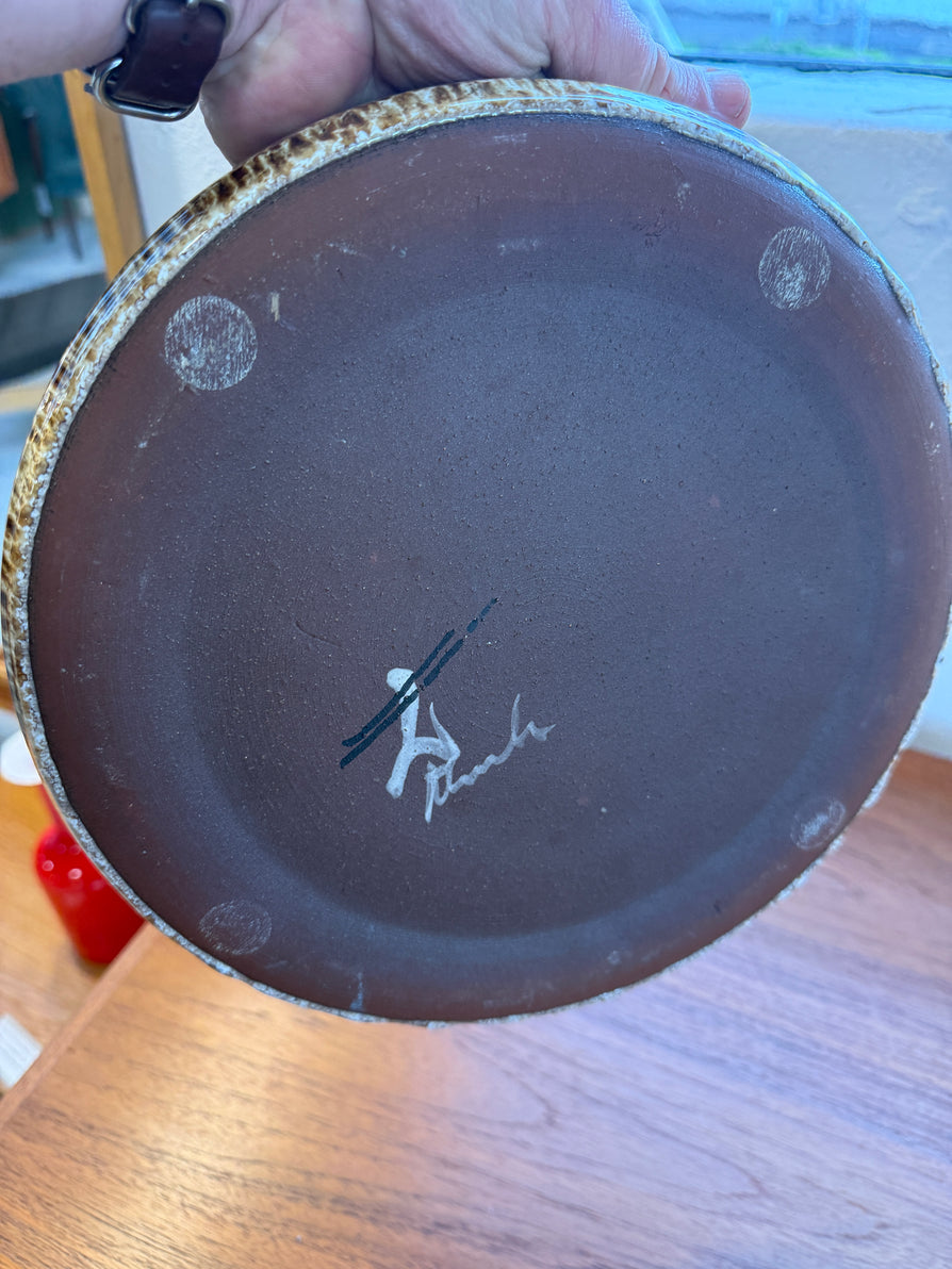 1970s Danish Ceramic Bowl in Gold & Deep Brown
