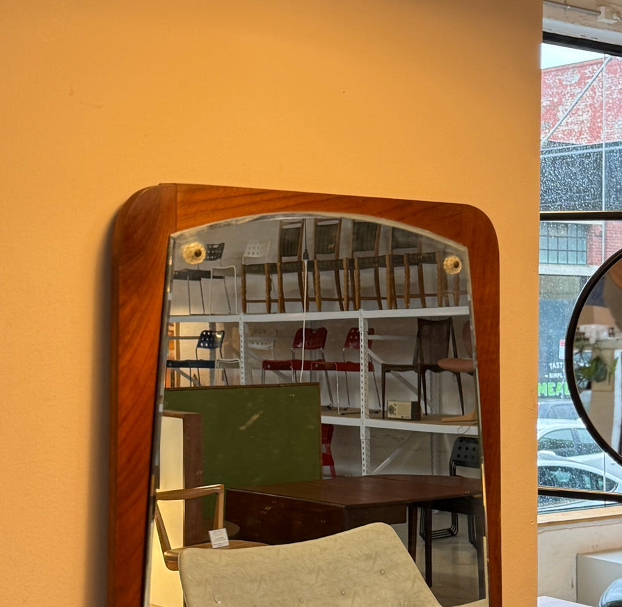 Danish Wall Mirror Set on a Teak Base