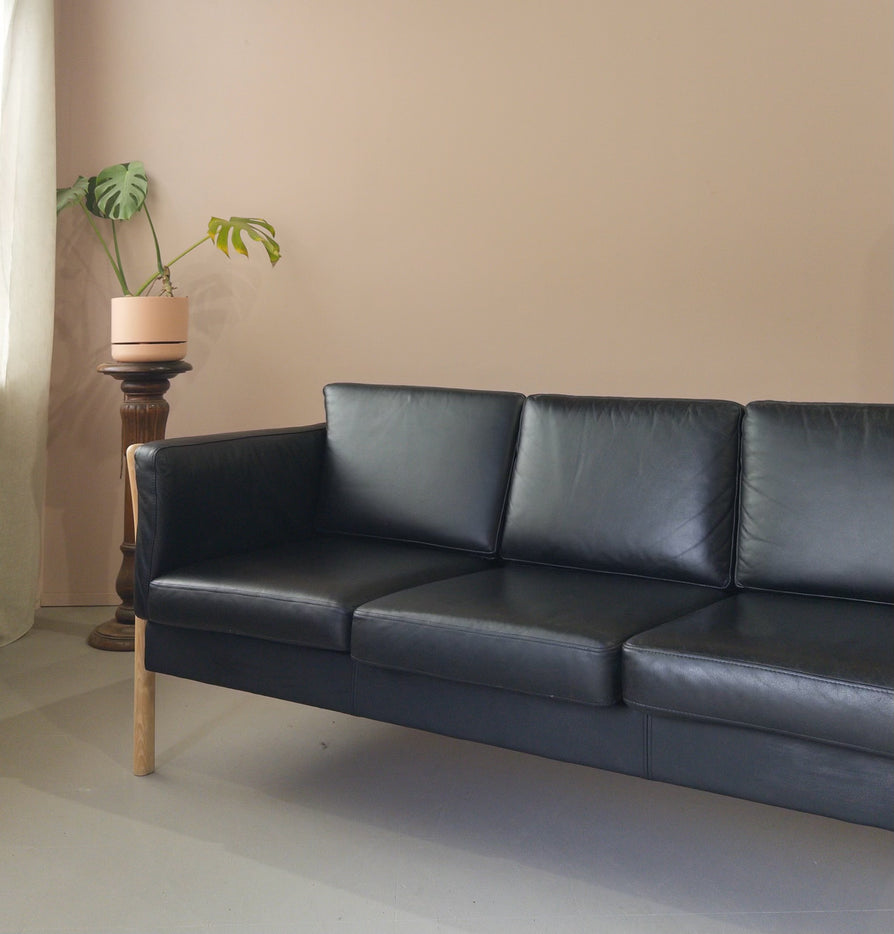 Danish Three Seater Sofa in Black Leather