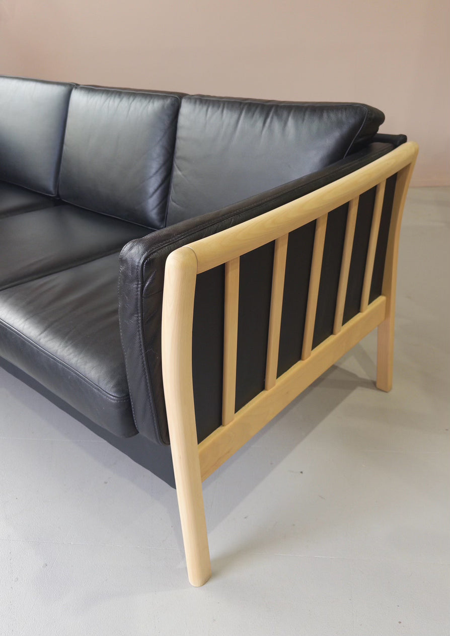Danish Three Seater Sofa in Black Leather