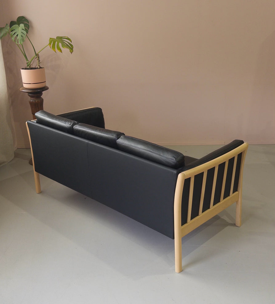 Danish Three Seater Sofa in Black Leather