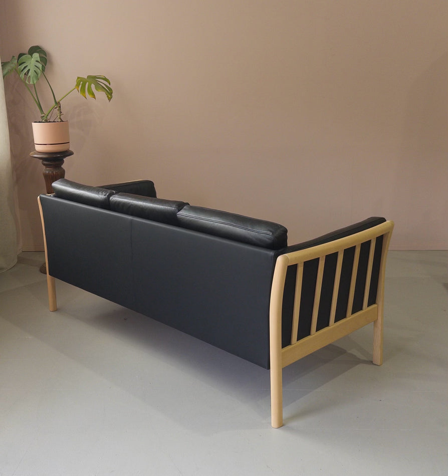 Danish Three Seater Sofa in Black Leather