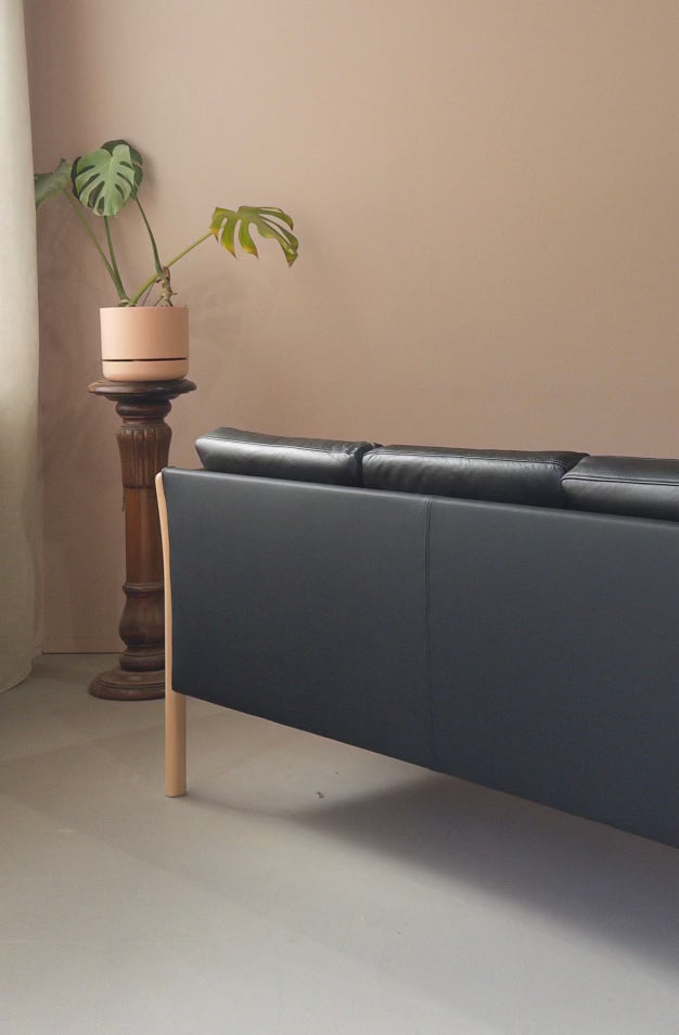 Danish Three Seater Sofa in Black Leather