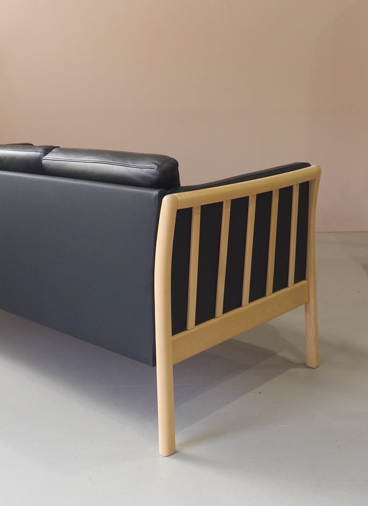 Danish Three Seater Sofa in Black Leather