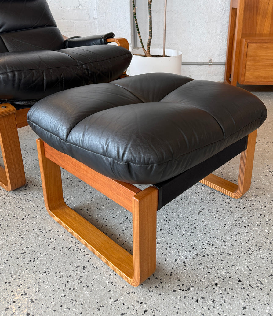 Tessa Monaco Lounge Chair & Footstool in Black Leather