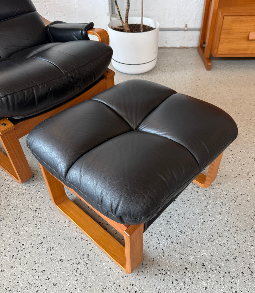 Tessa Monaco Lounge Chair & Footstool in Black Leather