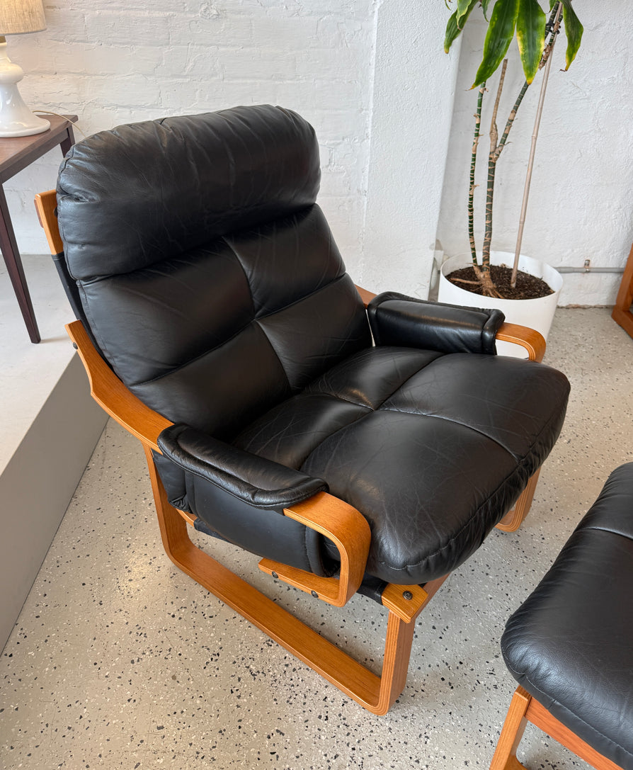 Tessa Monaco Lounge Chair & Footstool in Black Leather