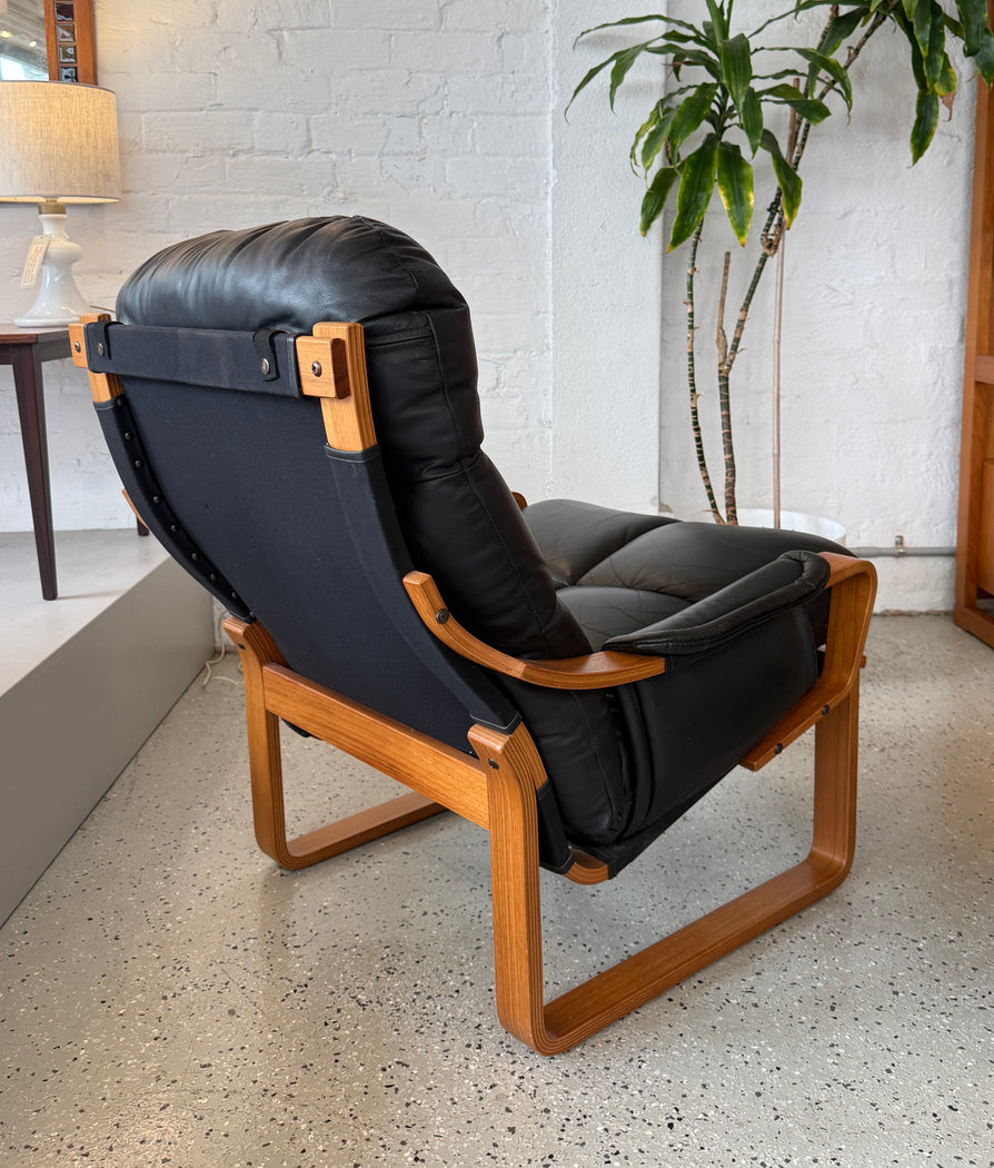 Tessa Monaco Lounge Chair & Footstool in Black Leather