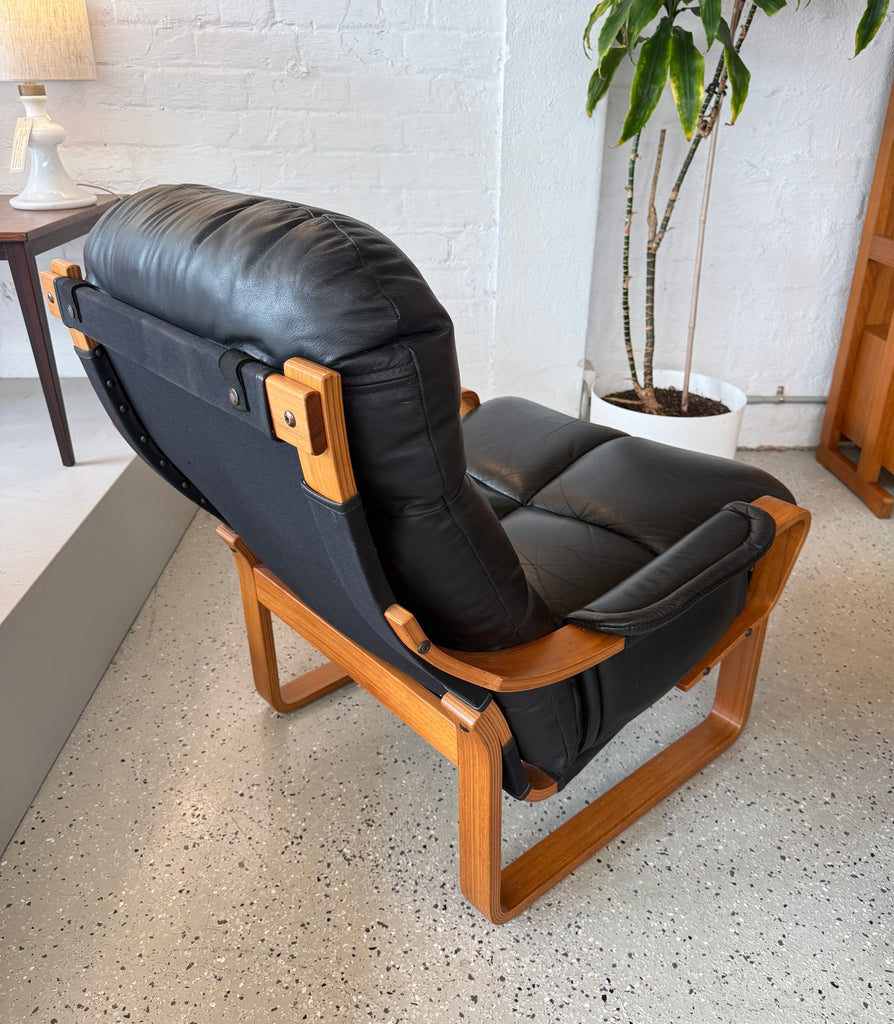 Tessa Monaco Lounge Chair & Footstool in Black Leather
