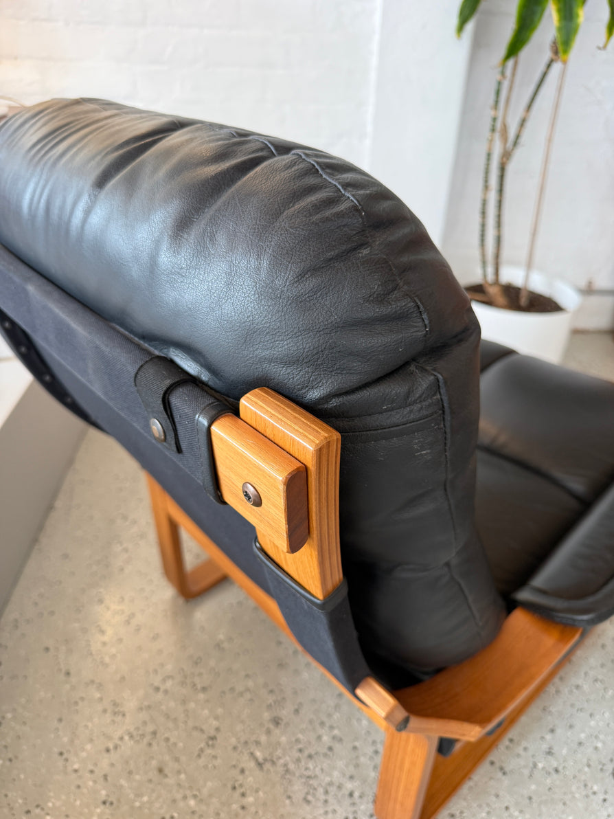 Tessa Monaco Lounge Chair & Footstool in Black Leather