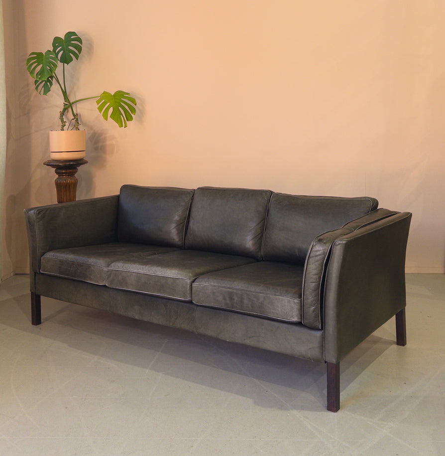 Stouby Three Seater Sofa in Dark Grey Leather
