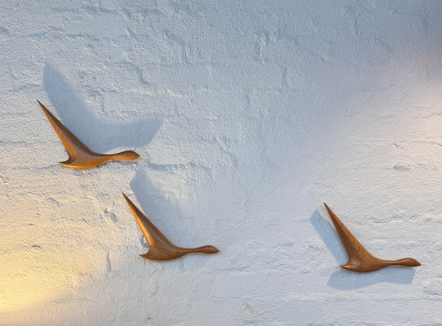 Set of Three Wild Ducks in American Cherry
