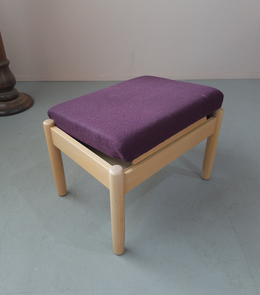 Danish Footstool with Storage Compartment in Aubergine