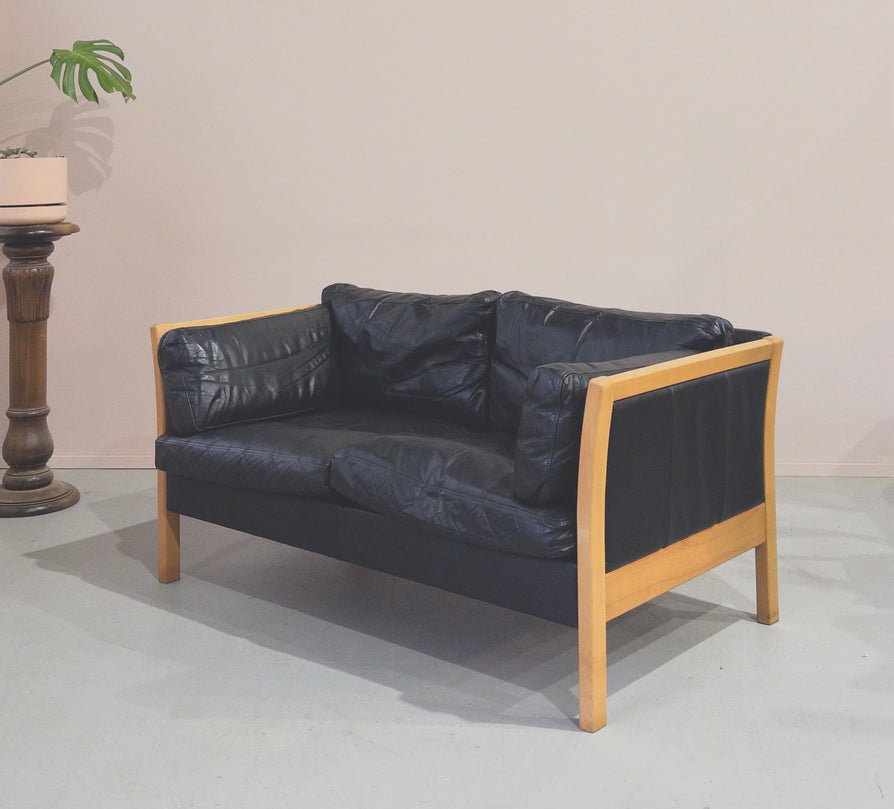 Danish Two-Seater Sofa in Black Leather