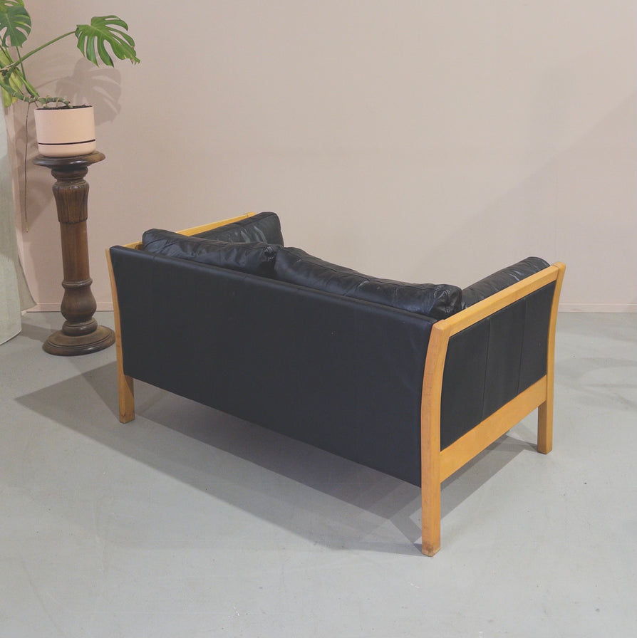 Danish Two-Seater Sofa in Black Leather