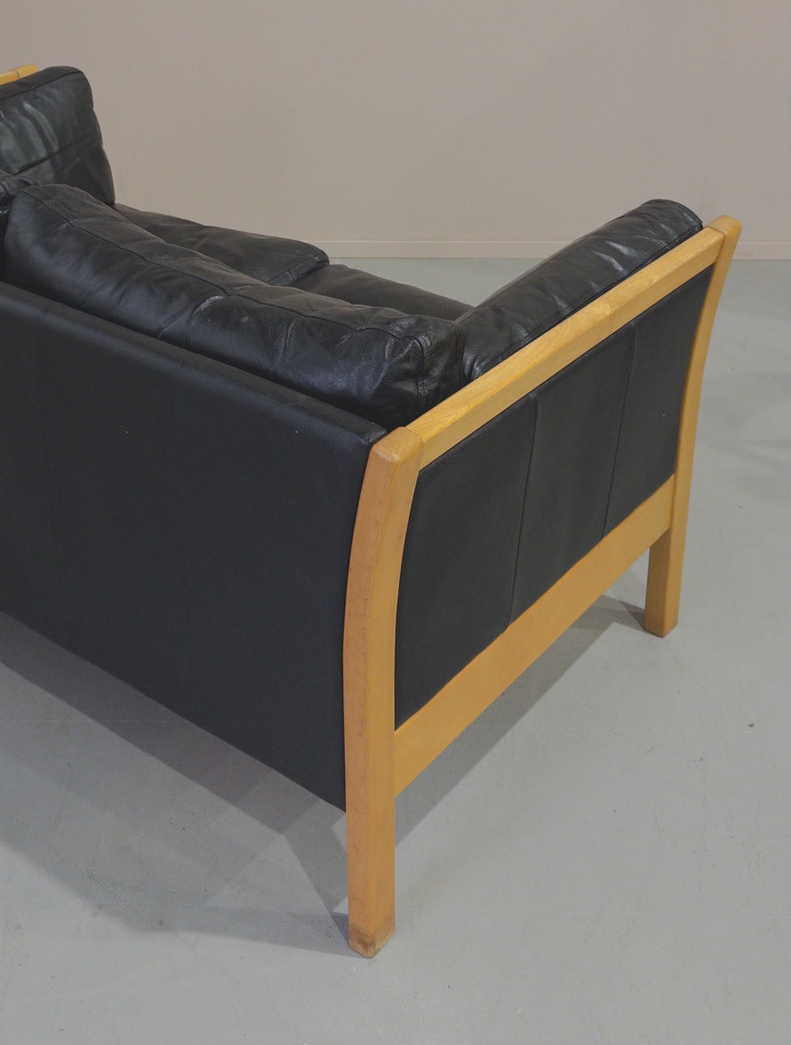 Danish Two-Seater Sofa in Black Leather