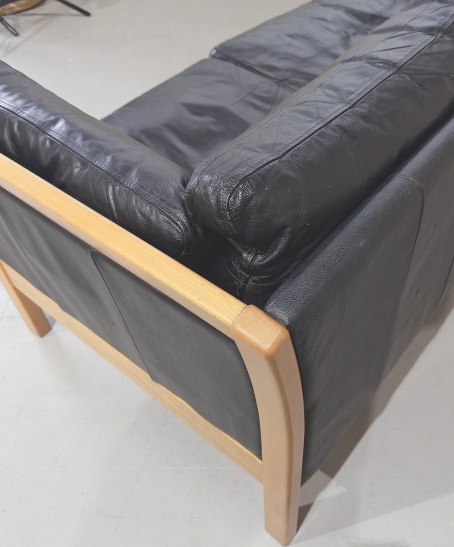 Danish Three-Seater Sofa in Black Leather