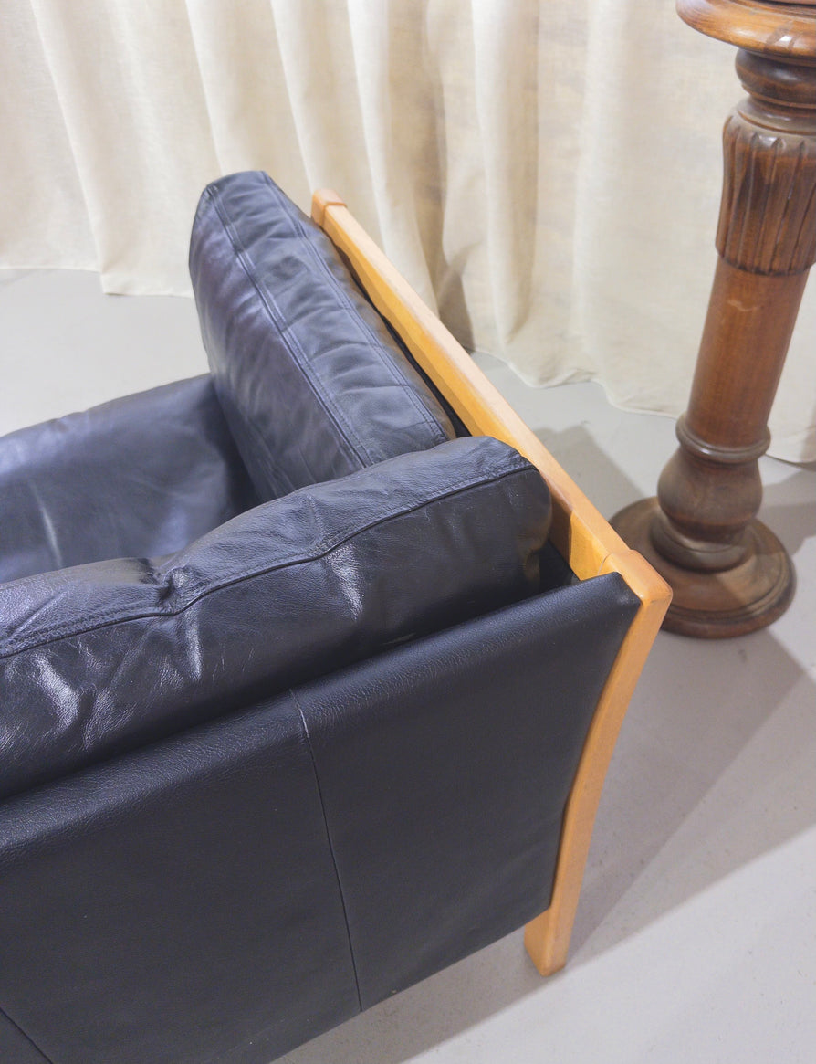 Danish Three-Seater Sofa in Black Leather