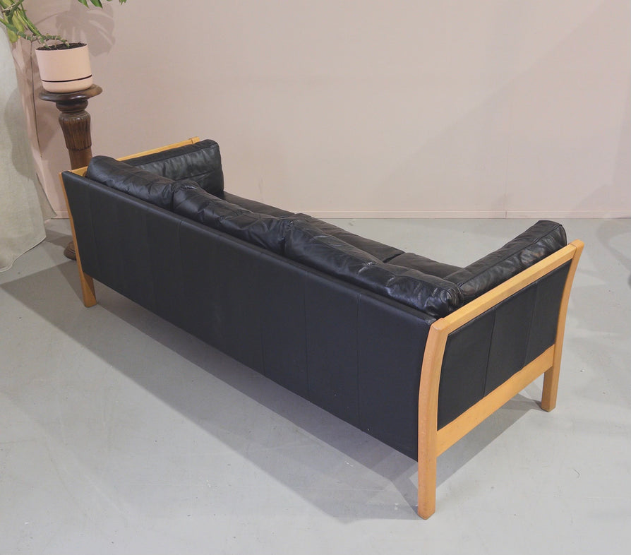Danish Three-Seater Sofa in Black Leather