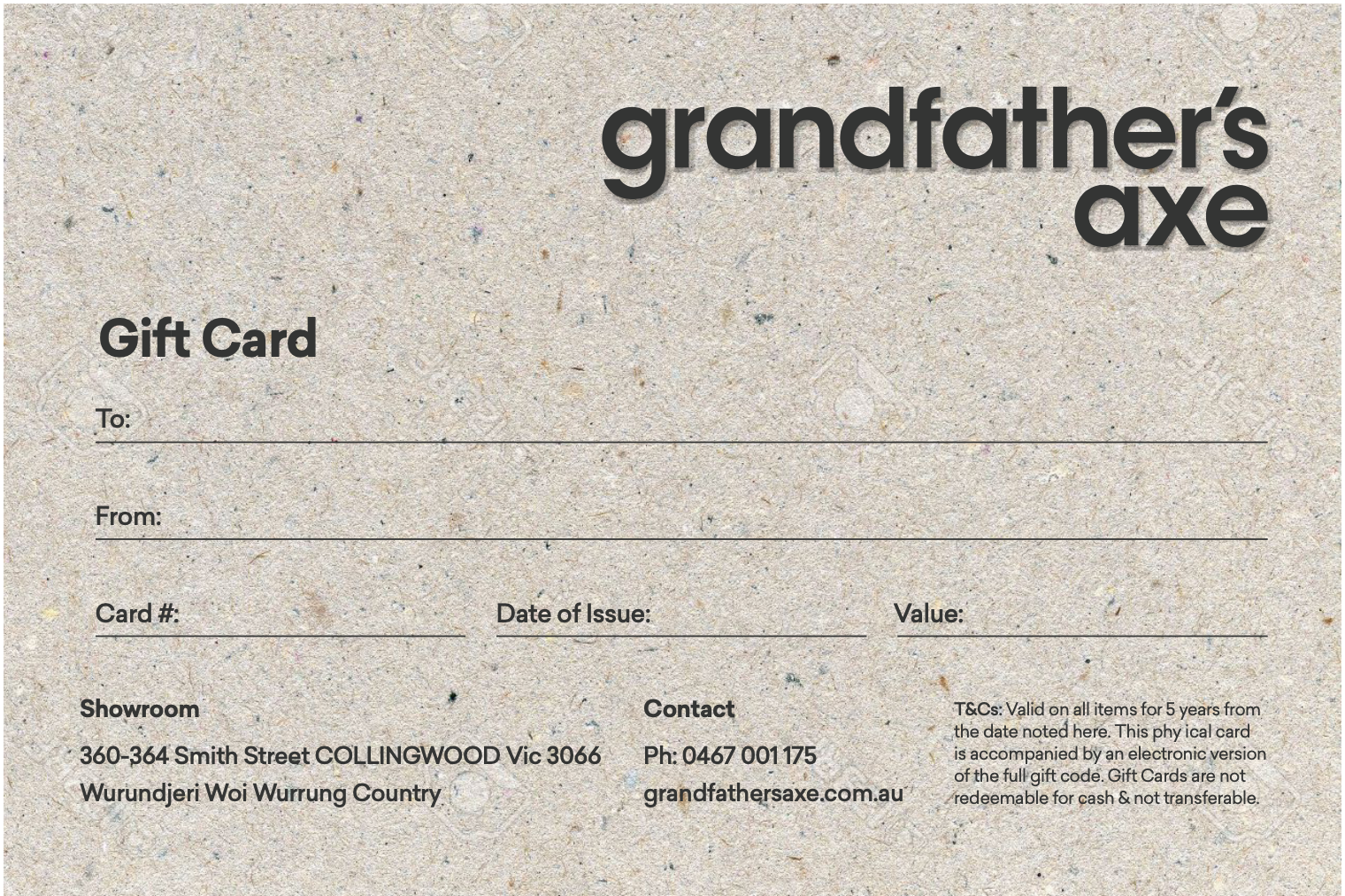 Grandfather's Axe Gift Card $300