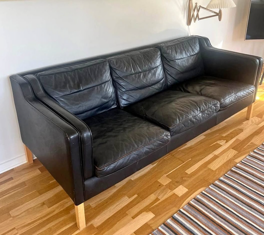 Three-Seater Sofa in Black Leather by Stouby