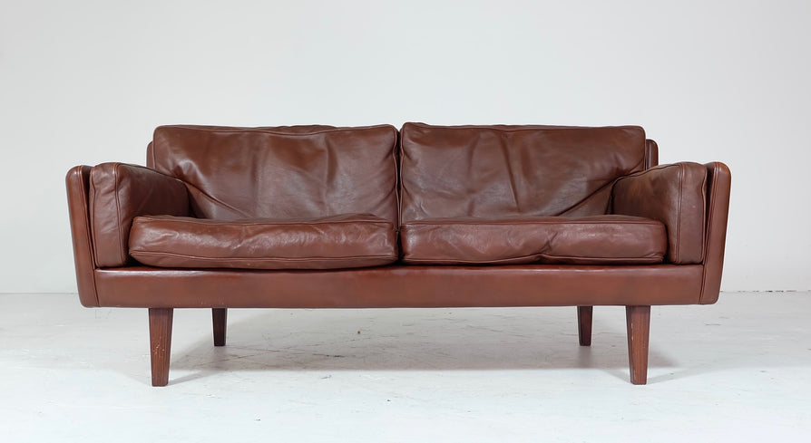 Illum Wikkelsø Two Seat Sofa in Brown Leather