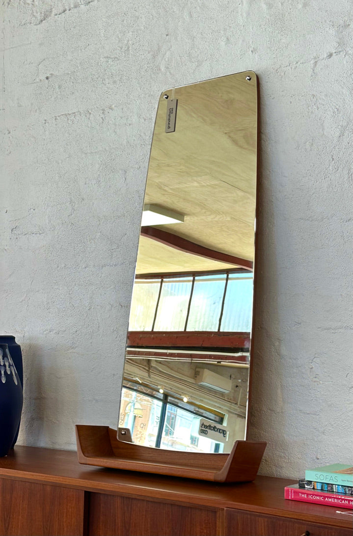 Tall Danish Wall Mirror with Teak Shelf