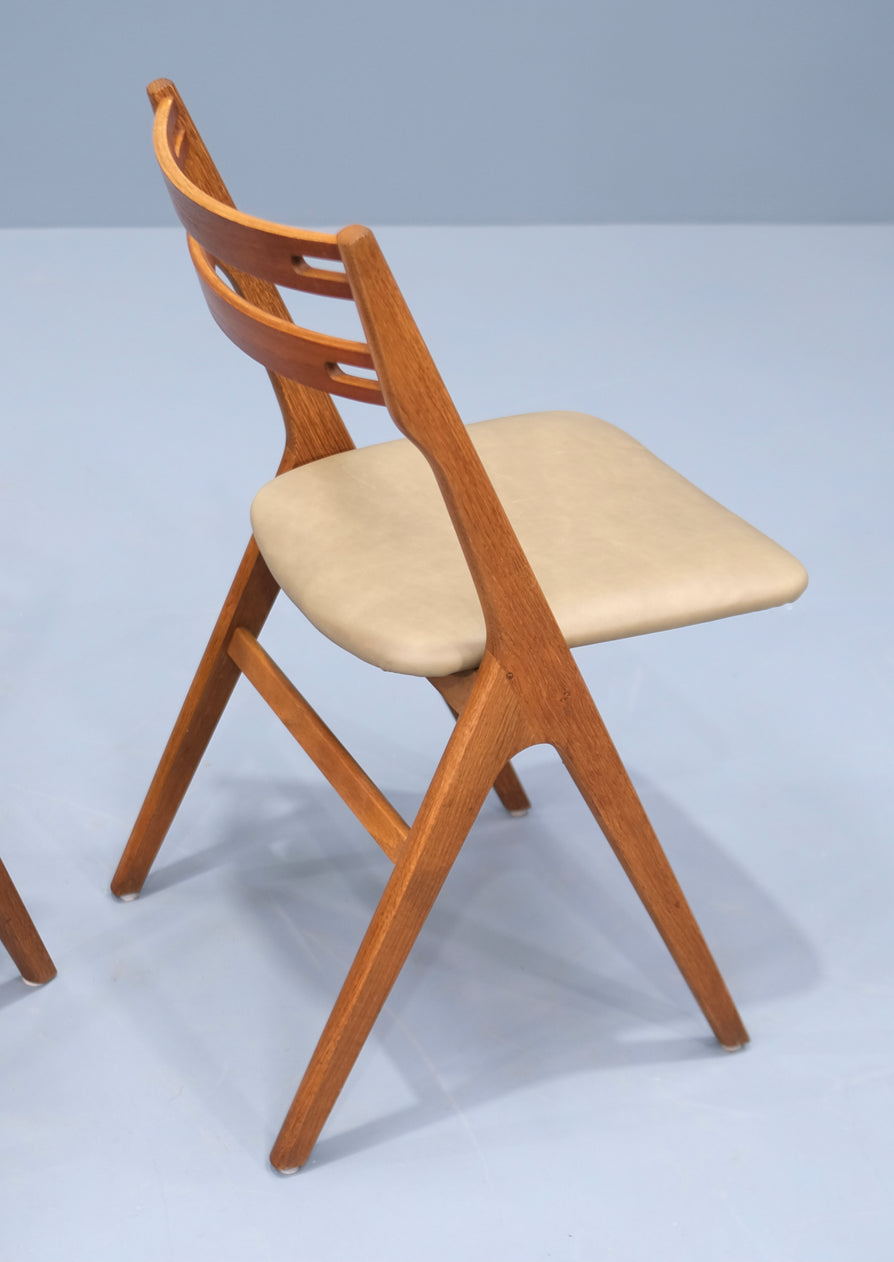 Eight Vodder Sawbuck Dining Chairs in Oak & Teak